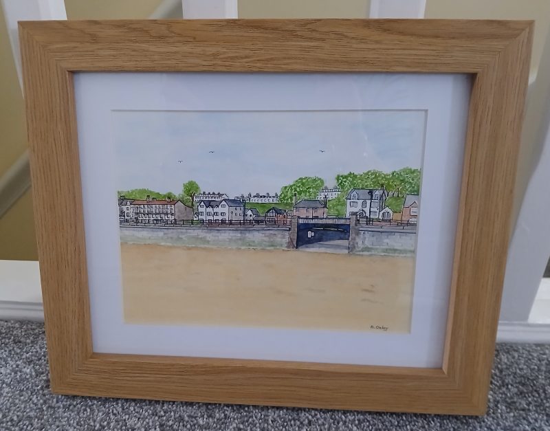 Filey Beach and Seafront original framed watercolour, 10x8 inches