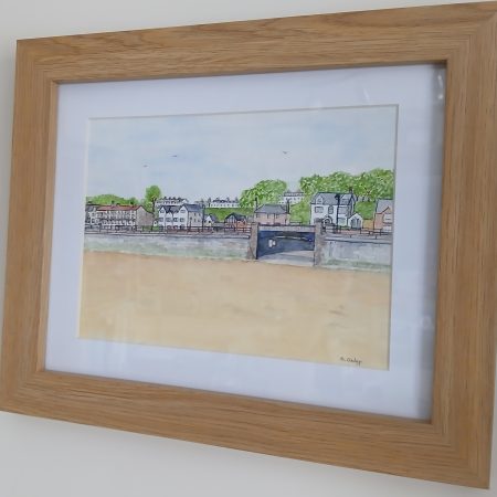 Filey Beach and Seafront original framed watercolour, 10x8 inches