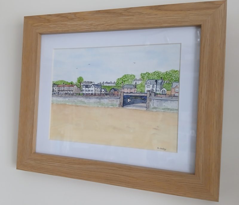 Filey Beach and Seafront original framed watercolour, 10x8 inches