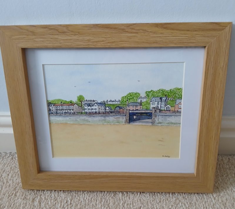 Filey Beach and Seafront original framed watercolour, 10x8 inches