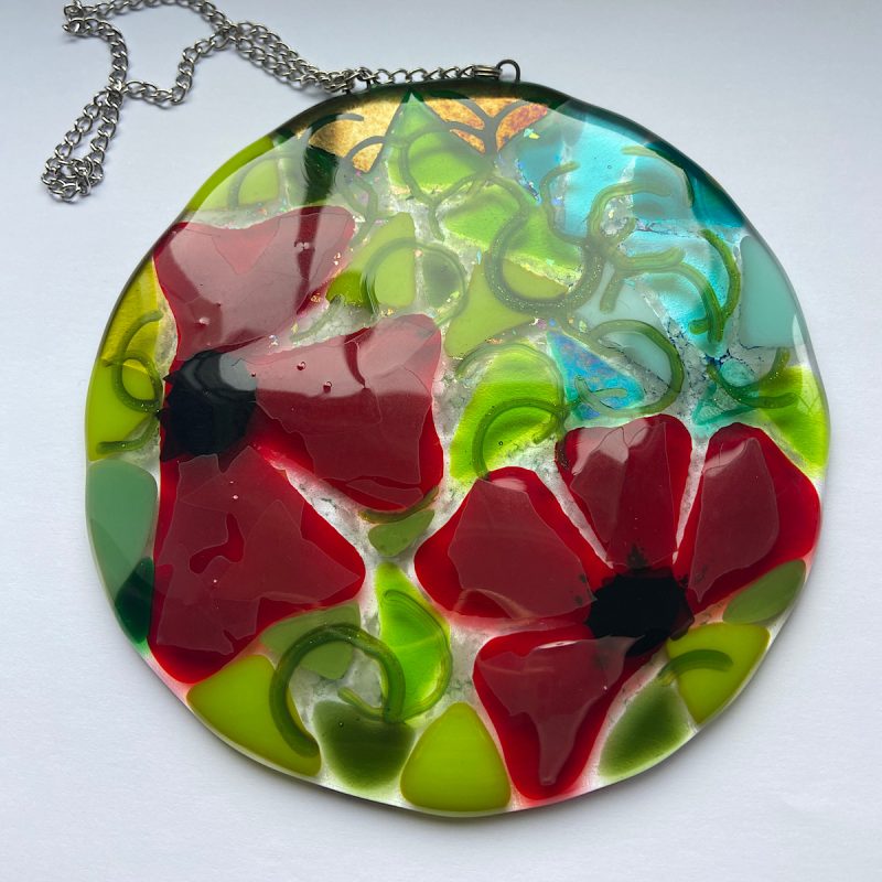 Fused glass poppy inspired sun catcher