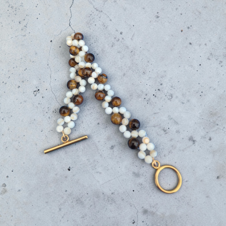 The Gaia Bracelet: Tiger’s Eye & Mother of Pearl Woven Gemstone