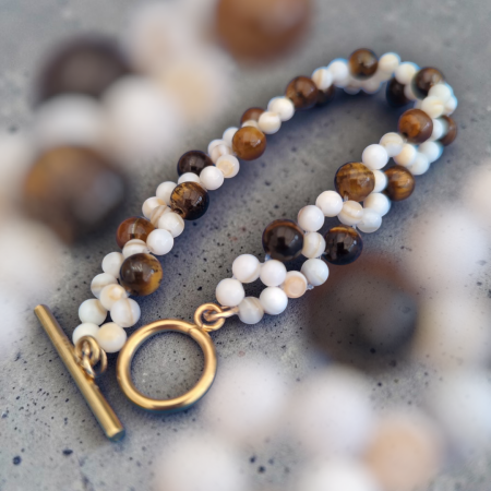 The Gaia Bracelet: Tiger’s Eye & Mother of Pearl Woven Gemstone