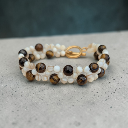The Gaia Bracelet: Tiger’s Eye & Mother of Pearl Woven Gemstone