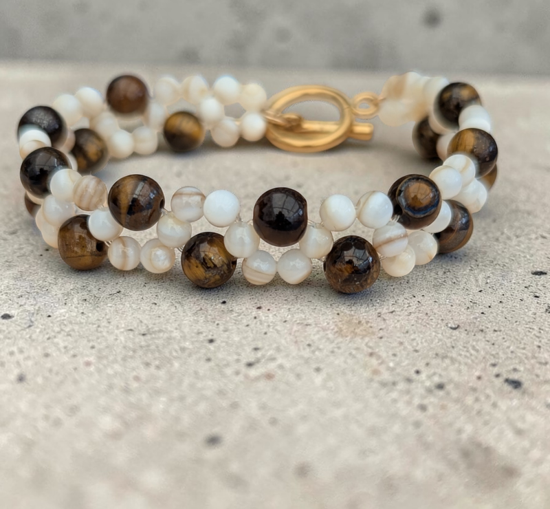 The Gaia Bracelet: Tiger’s Eye & Mother of Pearl Woven Gemstone