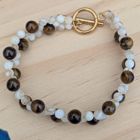 The Gaia Bracelet: Tiger’s Eye & Mother of Pearl Woven Gemstone