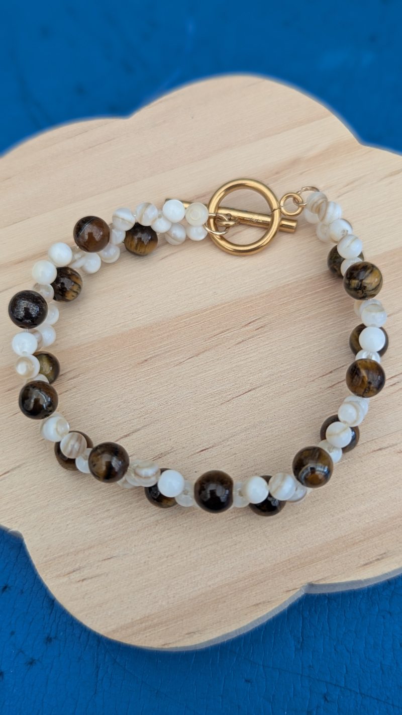 The Gaia Bracelet: Tiger’s Eye & Mother of Pearl Woven Gemstone