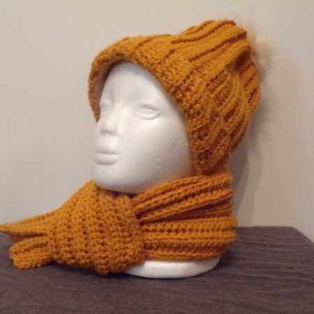 Warm and cosy hat & scarf set – crocheted by hand (Mustard Yellow)