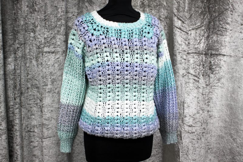 Hand Crocheted Medium Pullover in Colourful Acrylic and Cotton Blend