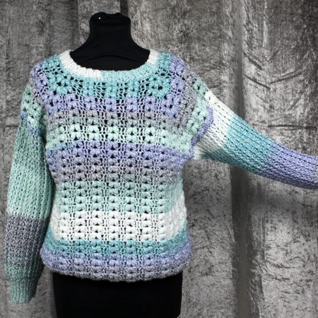 Hand Crocheted Medium Pullover in Colourful Acrylic and Cotton Blend