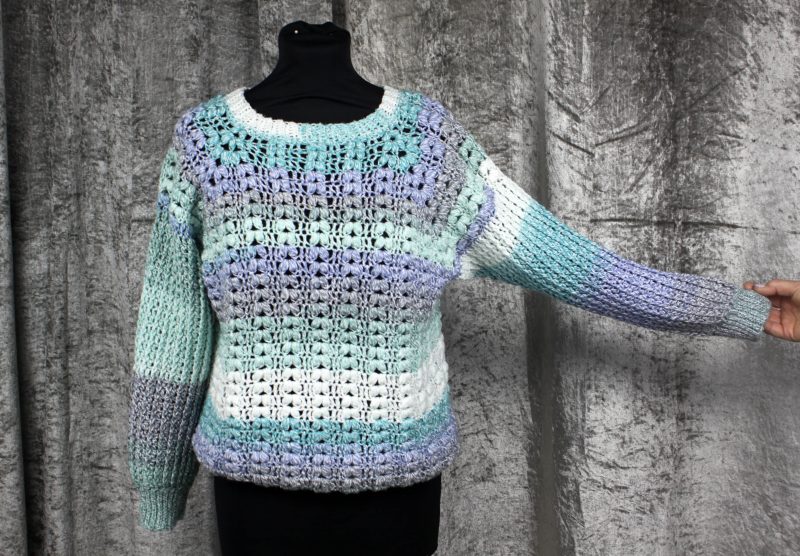 Hand Crocheted Medium Pullover in Colourful Acrylic and Cotton Blend