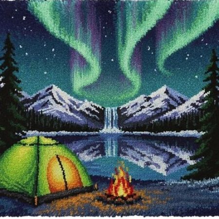 Rug Making Latch Hooking Kit | Aurora Camping (102x69cm Printed Canvas) “NEW”
