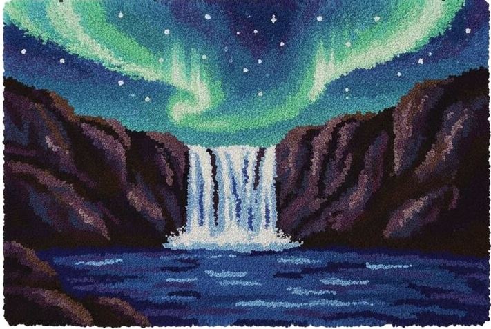 Rug Making Latch Hooking Kit | Aurora Waterfalls (102x69cm Printed Canvas) “NEW”