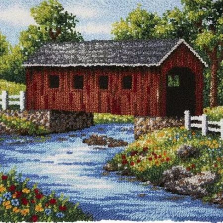 Rug Making Latch Hooking Kit | Covered Bridge Country (102x69cm Printed Canvas) “NEW”