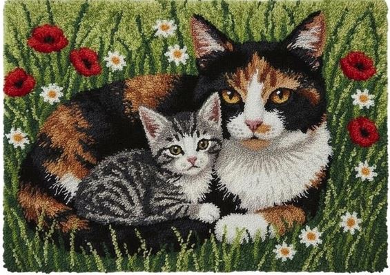 Rug Making Latch Hooking Kit | Two Cats (102x69cm Printed Canvas) “NEW”