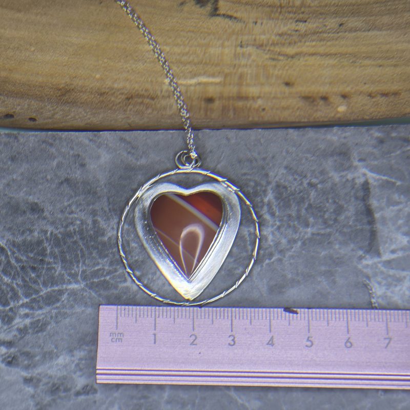 Handmade Carnelian Stone Circle Pendant in Satin Silver