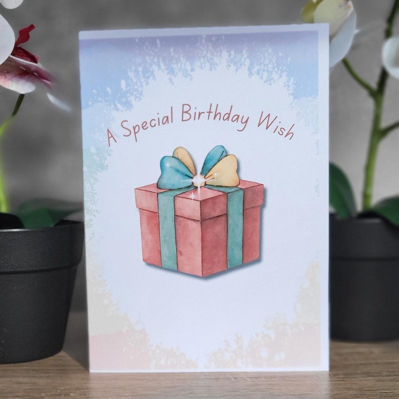 Personalised Birthday Card – Gift Box Watercolour Design, 5x7