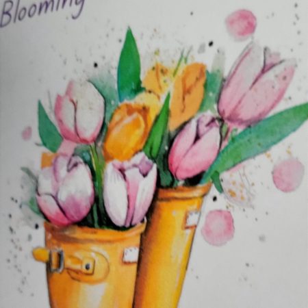 Personalised Birthday Card – Yellow Wellington Boots with Tulips, 5x7