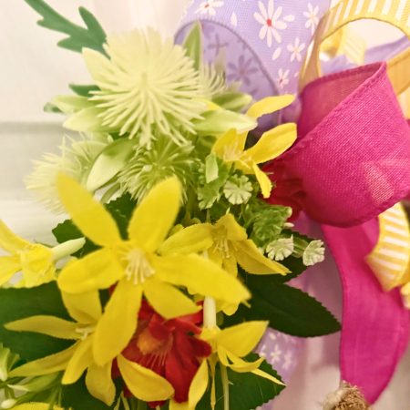 Spring Meadow Wreath with Bunny Head and Carrots on Grapevine Base 60cm x 50cm