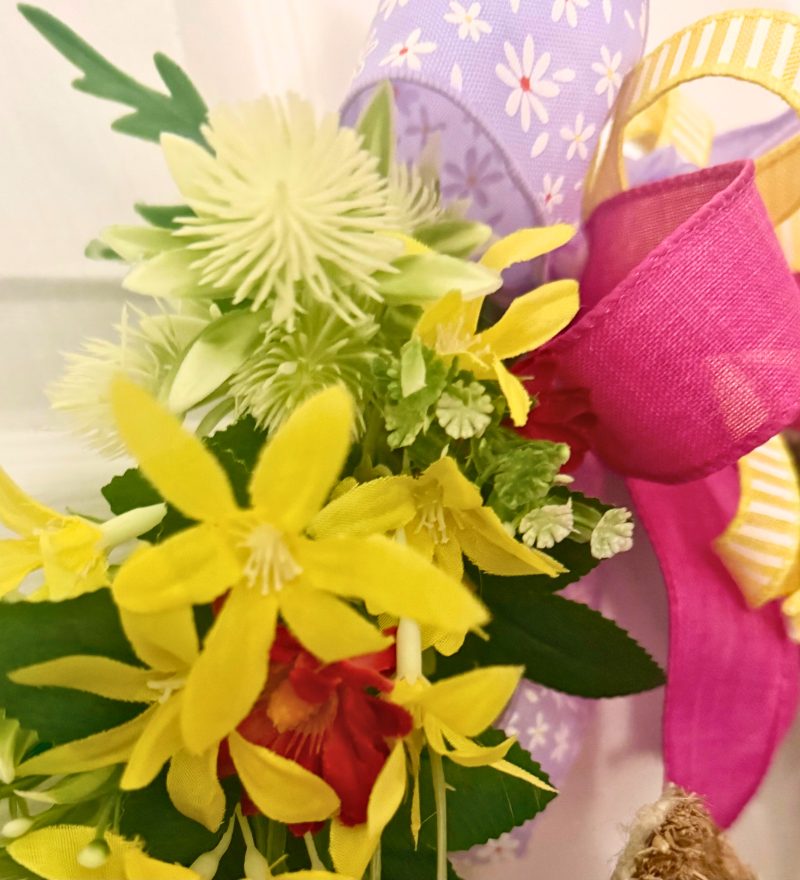 Spring Meadow Wreath with Bunny Head and Carrots on Grapevine Base 60cm x 50cm