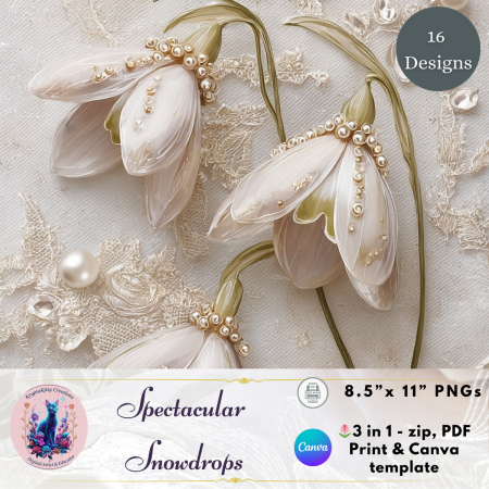 Snowdrop Floral Digital Paper Pack – Vintage Printable Backgrounds for Junk Journals & Card Making