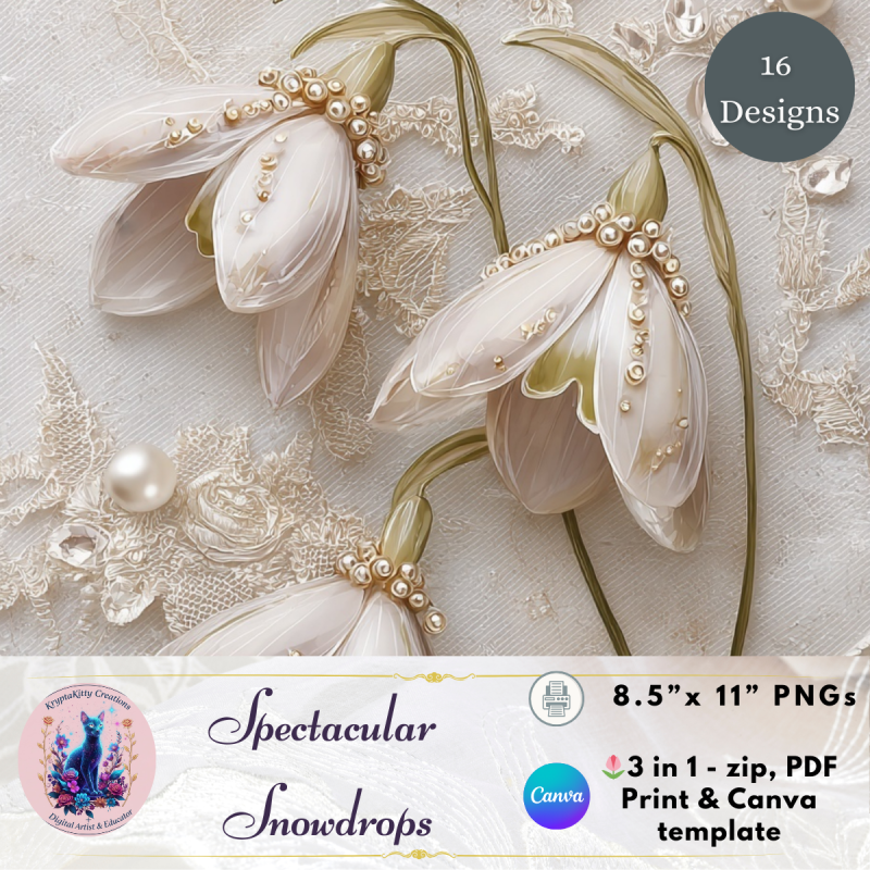 Snowdrop Floral Digital Paper Pack – Vintage Printable Backgrounds for Junk Journals & Card Making
