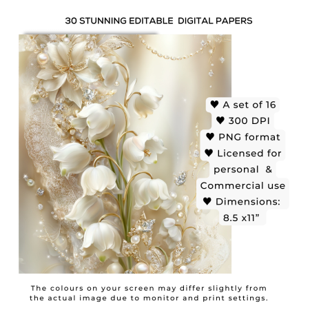 Snowdrop Floral Digital Paper Pack – Vintage Printable Backgrounds for Junk Journals & Card Making