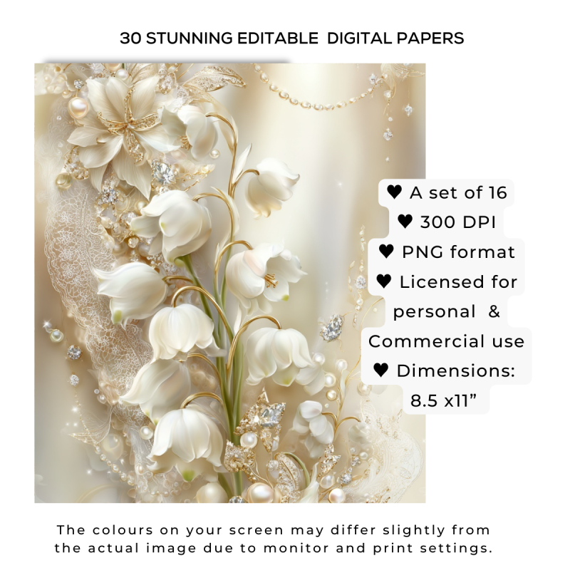 Snowdrop Floral Digital Paper Pack – Vintage Printable Backgrounds for Junk Journals & Card Making