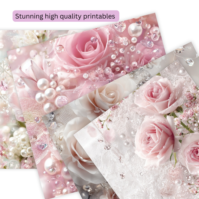Rose Whispers Digital Paper Pack – 16 Printable Floral Backgrounds for Junk Journals & Card Making