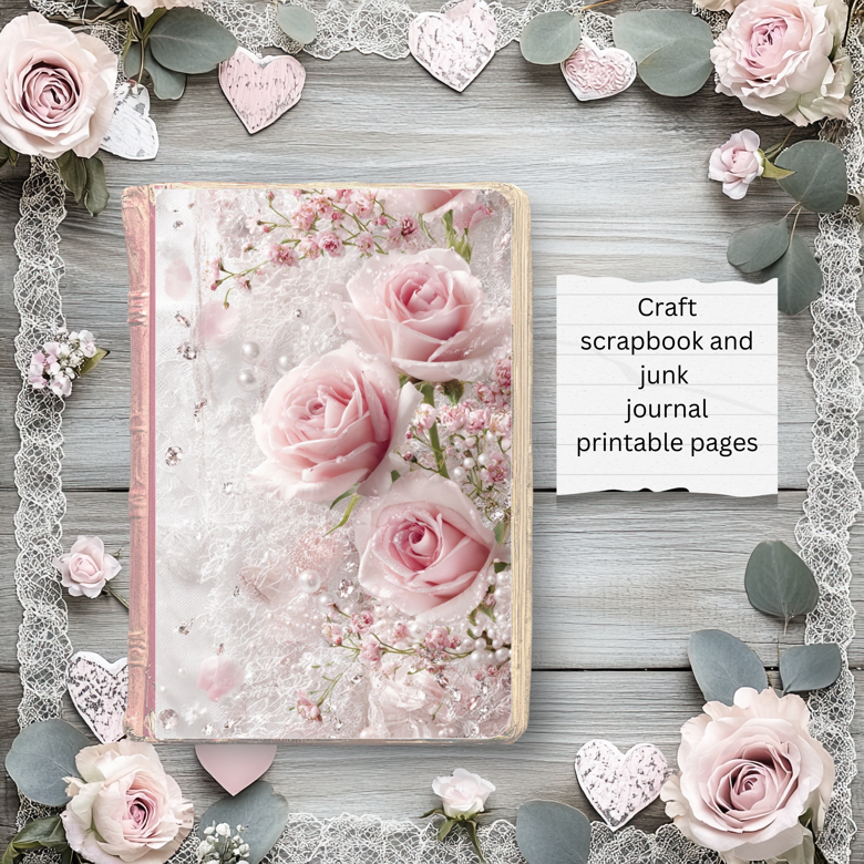 Rose Whispers Digital Paper Pack – 16 Printable Floral Backgrounds for Junk Journals & Card Making
