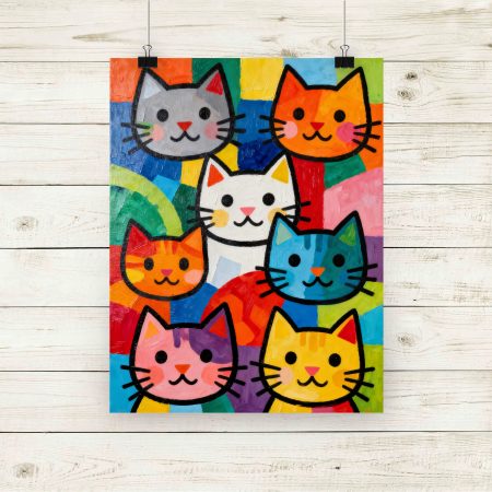 Mixed Cats Art Print – Whimsical Style - Size A4