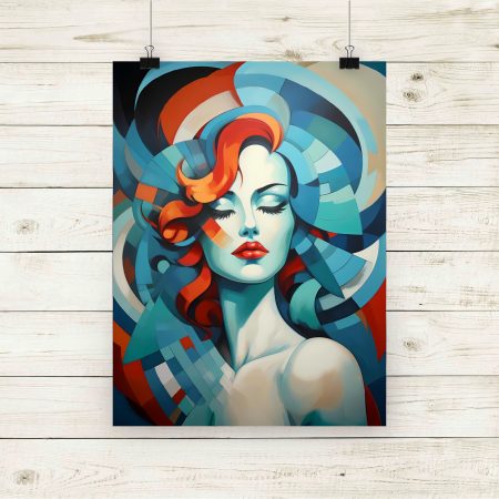 Art Deco Woman Portrait With Ginger Hair Print - #1. Size A4