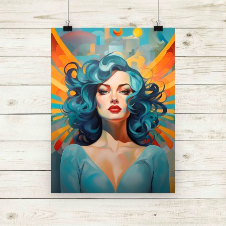 Art Deco Woman Portrait With Blur Tinted Hair Print - #2. Size A4