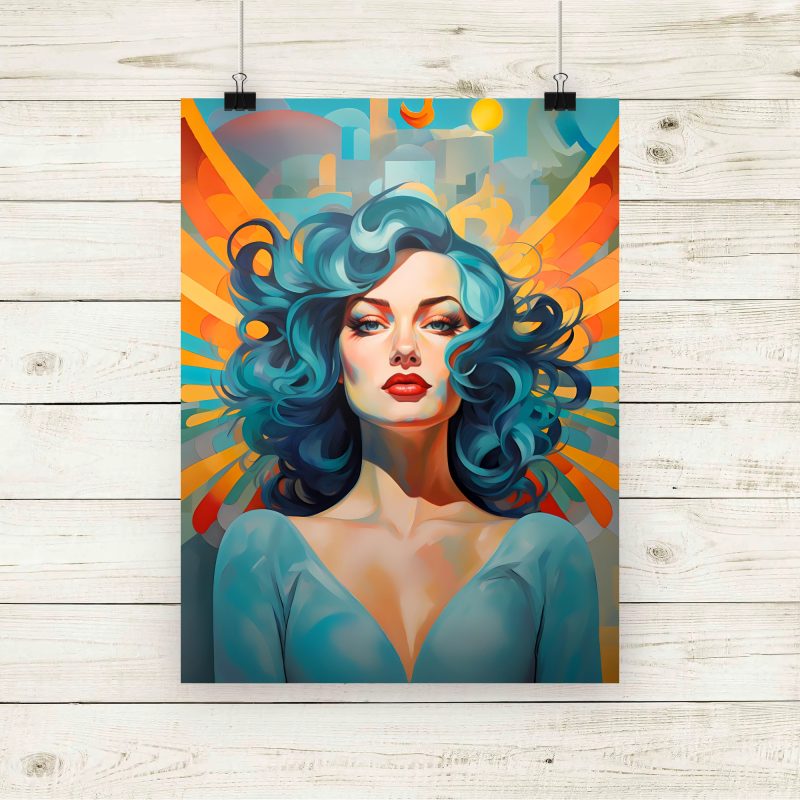 Art Deco Woman Portrait With Ginger Hair Print - #1. Size A4