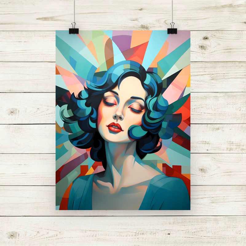 Art Deco Woman Portrait With Ginger Hair Print - #1. Size A4