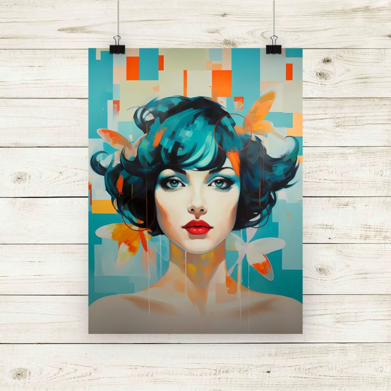 Art Deco Woman Portrait With Ginger Hair Print - #1. Size A4