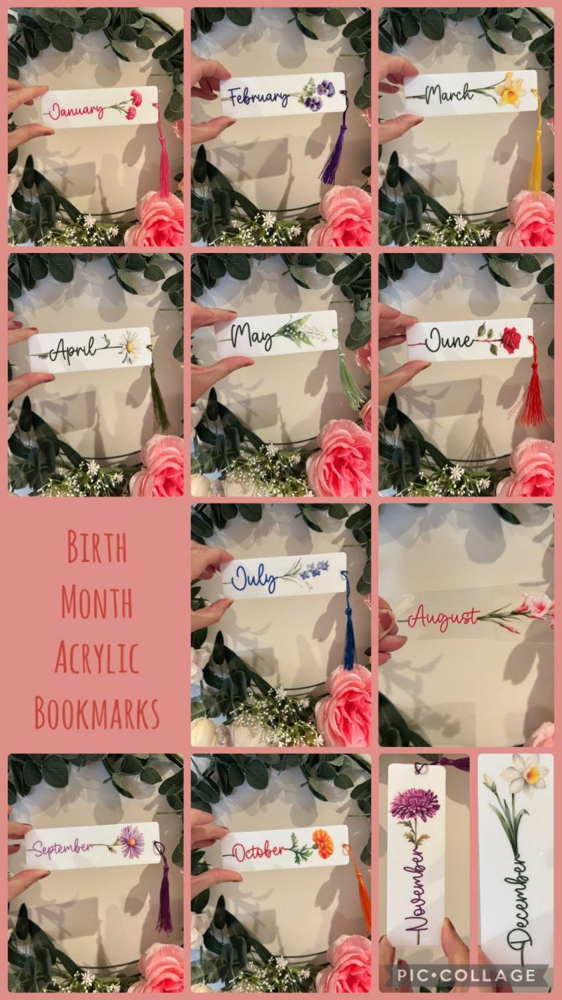 Acrylic birth month flowers bookmarks