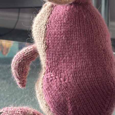 Hand Knitted Soft Rabbit Toy in Pink and Beige Yarn