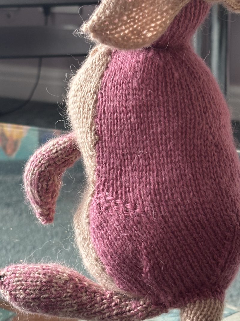 Hand Knitted Soft Rabbit Toy in Pink and Beige Yarn