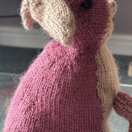 Hand Knitted Soft Rabbit Toy in Pink and Beige Yarn