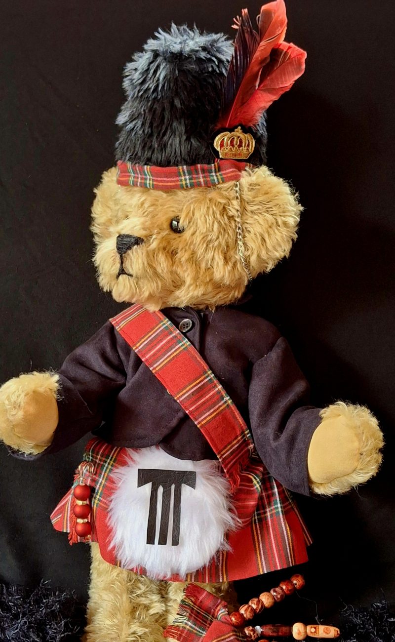 Hand-sewn mohair Teddy Bear named Hamish McSnuggles