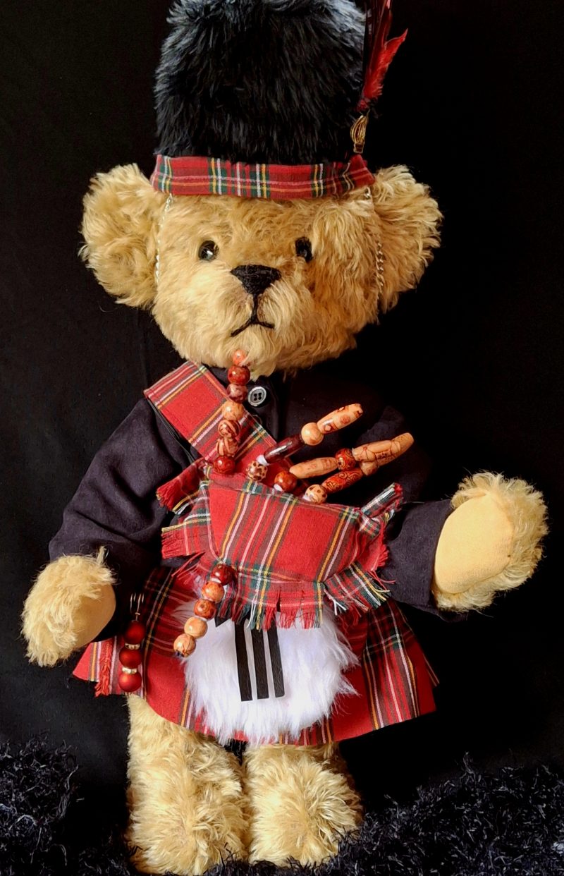 Hand-sewn mohair Teddy Bear named Hamish McSnuggles