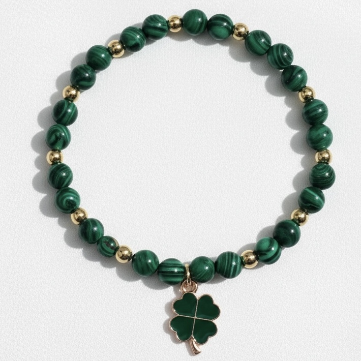 Green Lucky Clover Beaded Stretch Bracelet