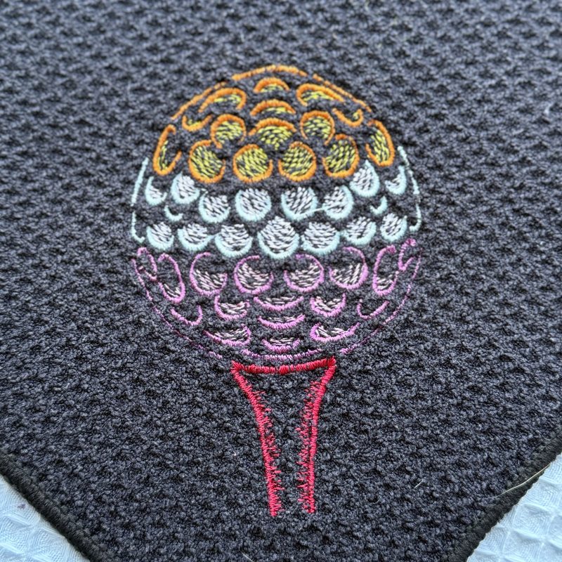 Black Embroidered Waffle Golf Towel