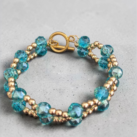 Elegant Teal and Gold-Tone Beaded Bracelet