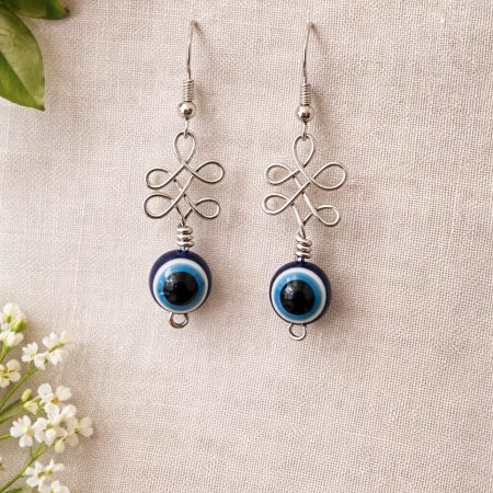 Evil Eye Celtic Knot Earrings, Handmade Nazar Protection Design