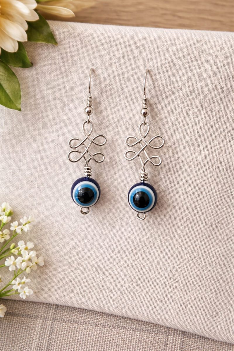Evil Eye Celtic Knot Earrings, Handmade Nazar Protection Design