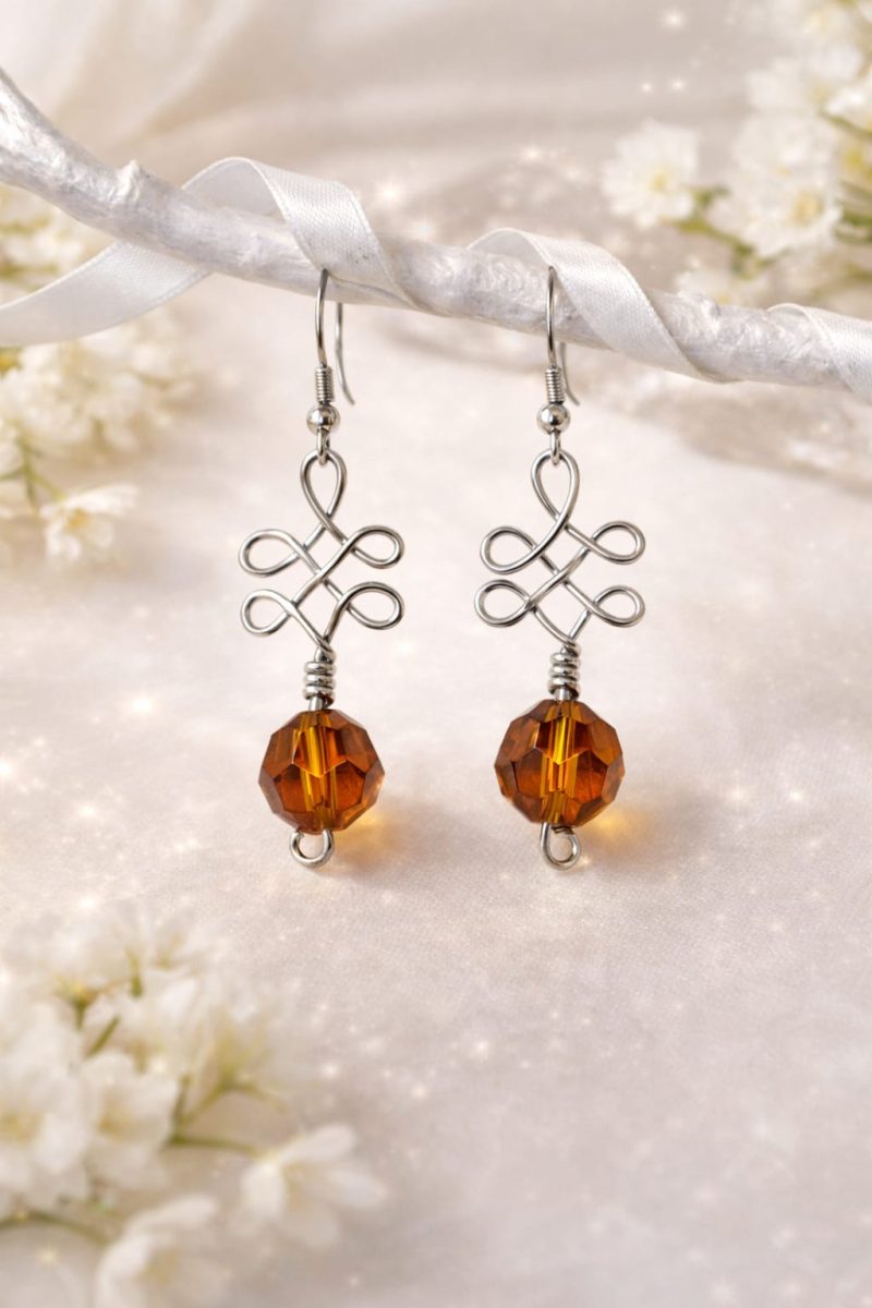 Handmade Faceted Amber colour faceted glass beads Wire Earrings – Aluminium & Stainless Steel