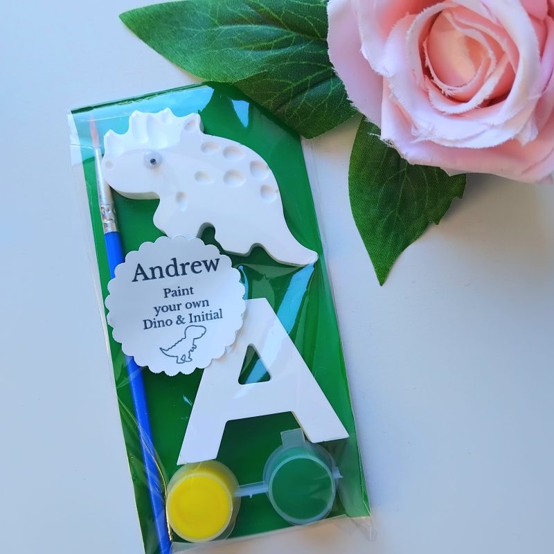 Paint Your Own Plaster Dino and Initial,Dino Party Bag Filler,Kids Party Activity 🦕