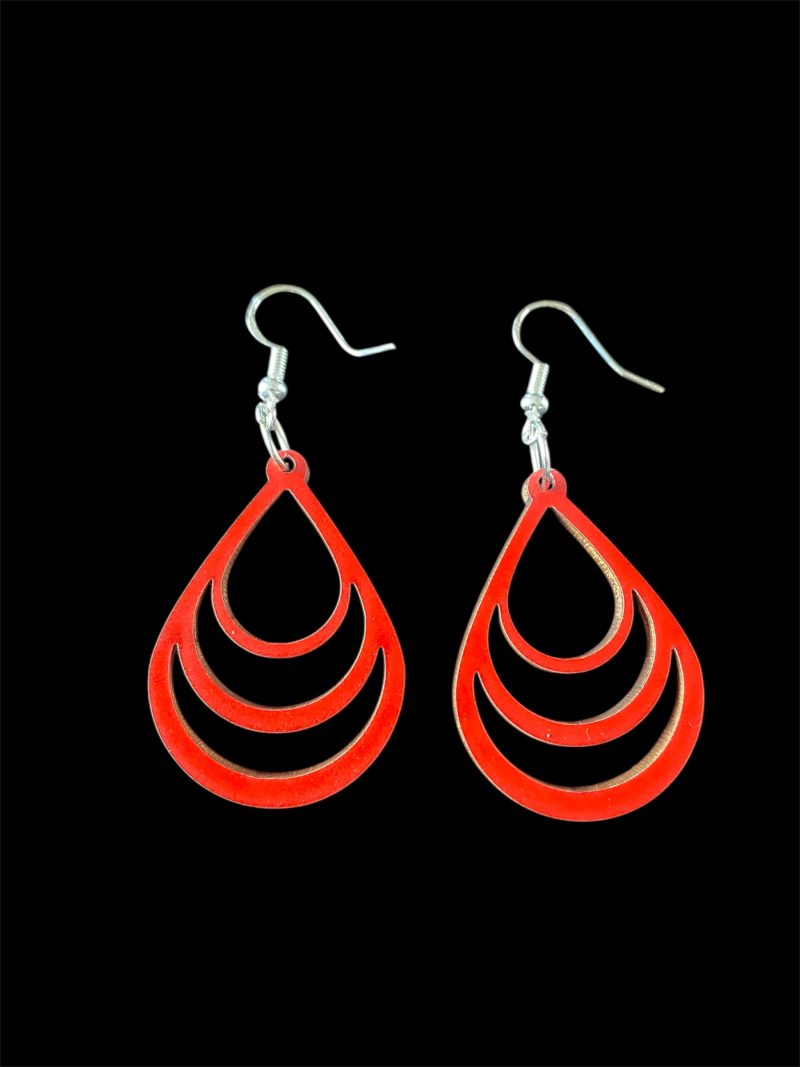 Red Oval earrings for pierced ears, with 925 silver hooks